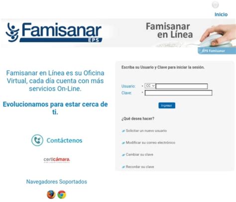 crear usuario famisanar colsubsidio|Crear Usuario Oficina Virtual Famisanar